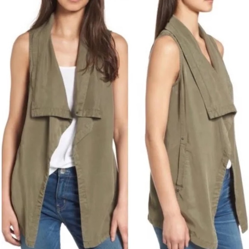 Splendid Green Sleeveless Vest with Waterfall Front